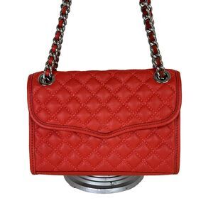 Rebecca Minkoff Quilted Affair Mini Crossbody or Shoulder Flap Bag Orange Coral